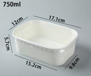 750ML White Rectangle Kraft Bowl with Clear Cover (10pcs/pack)