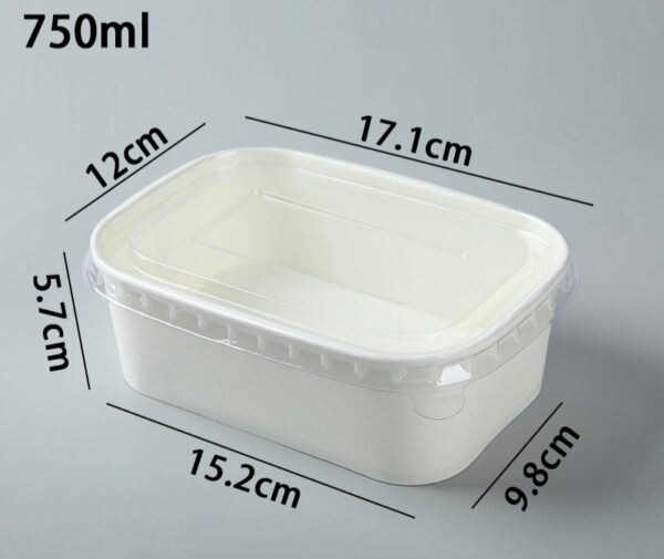 750ML White Rectangle Kraft Bowl with Clear Cover (10pcs/pack)