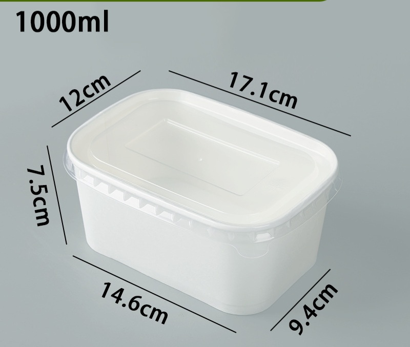 1000ML White Rectangular Kraft Bowl With Clear Cover (25pcs/pack)