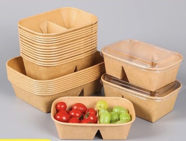 1000ML Brown Partition Bowl with Clear Cover (25pcs/pack)