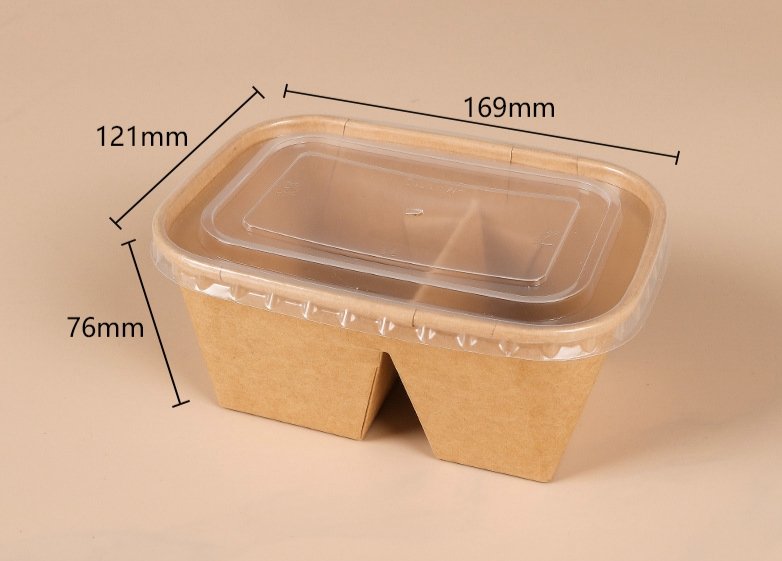 1000ML Brown Partition Bowl with Clear Cover (25pcs/pack)